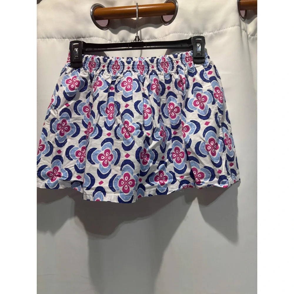 Gymboree Skirt Girls 7 White Pink Blue Floral Medallion Elastic Waist cotton